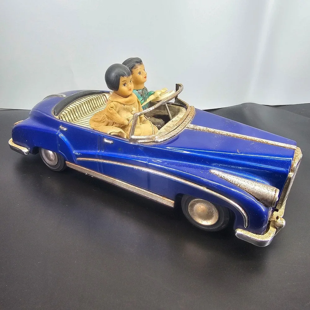 Vintage Tin Car ME 630 Blue Convertible Toy Made in China Figures 12 Inch 1960s